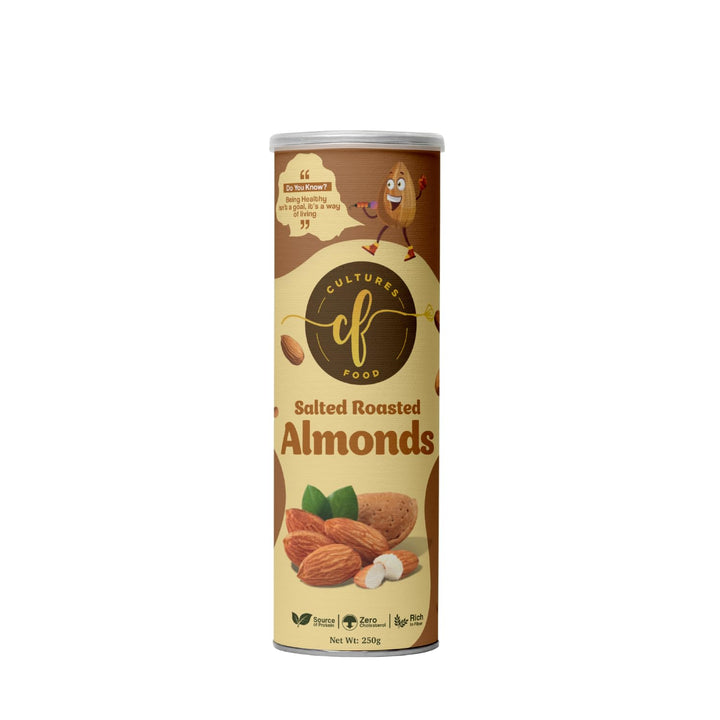 Cultures Food Salted Roasted Almonds Badam Giri, Rich In Fiber, Protein, Iron, and Calcium, Crunchy, Non-GMO, Gluten-Free, Omega-3, Immunity Booster, Zero Cholesterol, Zero Trans Fat