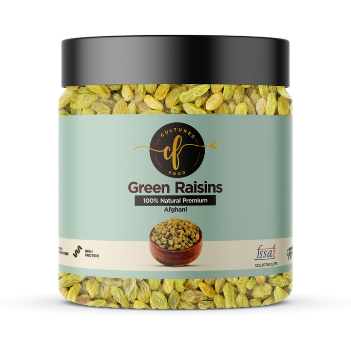 Cultures Food Premium 100% Natural Afghani Seedless Kishmish Raisins, Gluten Free, Rich In Fiber, Iron, Minerals and Vitamins Non-GMO, Vegan, Long, Sweet, Zero Preservatives and Healthy Raisins
