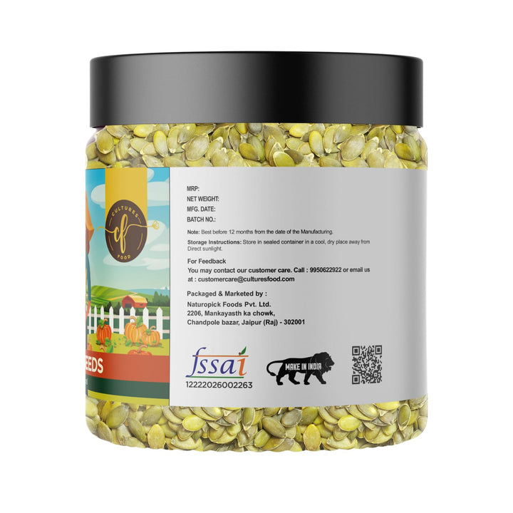 CULTURES FOOD Green Pumpkin Kaddu Seeds, High in Dietary Fiber, Zero Cholesterol, Immunity Booster, Gluten Free, Nutritious and delicious, Non-GMO, Improve Digestion
