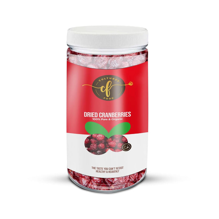 Cultures Food Pure & Organic Dried Cranberries, Rich In Dietary Fiber, Antioxidants, Immunity Booster, Zero Cholesterol, Gluten Free, Zero Trans Fat