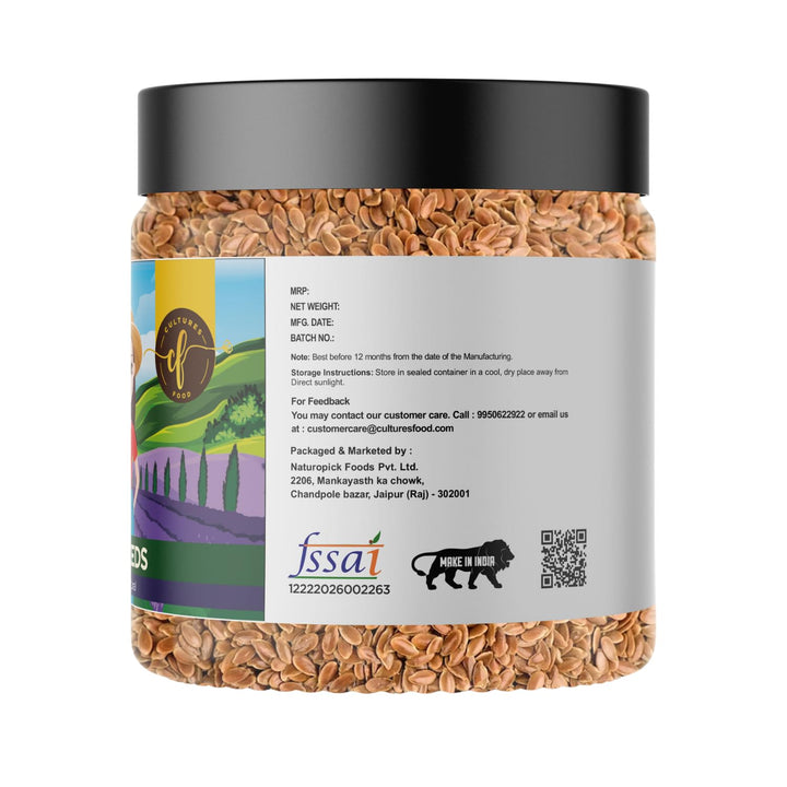 Cultures Food Premium Raw Alsi Flax Seeds, Omega-3, Rich In Magnesium, Fiber & Plant Based Protein, Immunity Booster, Zero Cholesterol, Gluten Free, No Trans Fat, 100% Natural and Pure: 100% natural with no additives or preservatives.