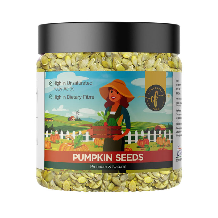 CULTURES FOOD Green Pumpkin Kaddu Seeds, High in Dietary Fiber, Zero Cholesterol, Immunity Booster, Gluten Free, Nutritious and delicious, Non-GMO, Improve Digestion