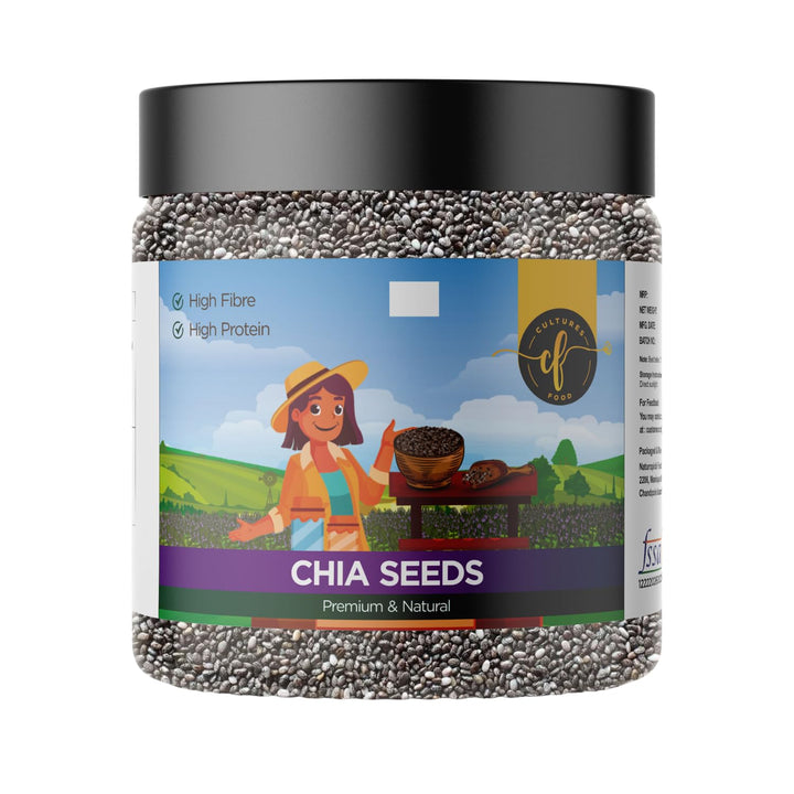 Cultures Food Premium Pure Natural Chia Seeds, Rich In Magnesium, Dietary Fiber, Omega-3, Nutrition, Immunity Booster, Zero Cholesterol, Gluten Free, Zero Trans Fat, Plant Based Protein