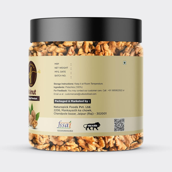 Cultures Food 100% Natural Premium Walnut Akharot, Rich In Dietary Fiber, Omega-3, High Protein, Zero Trans Fat, Gluten-Free, Non-GMO, Zero Cholesterol, Zero Trans Fat, Immunity Booster