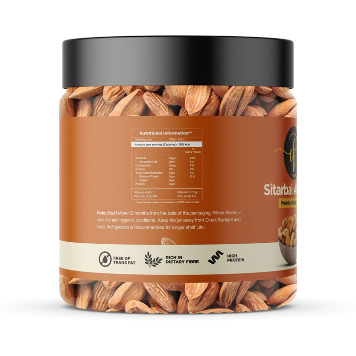 Cultures Food Premium Sitarbai Almonds Badam, Rich In Dietary Fiber, Protein, Antioxidants, and Calcium, Crunchy, Immunity Booster, Zero Cholesterol, 100% Natural, No Preservatives